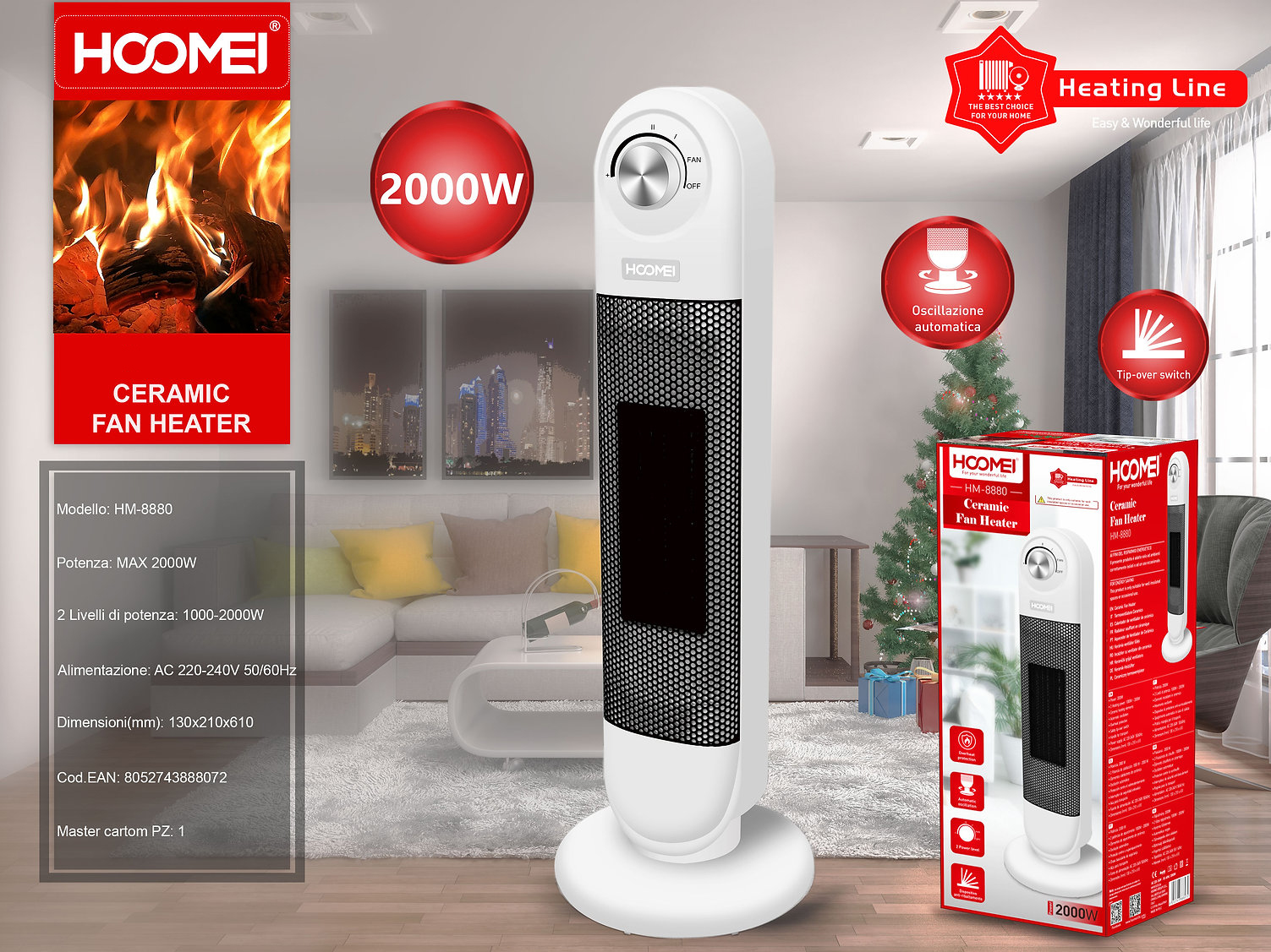 Hoomei Κεραμικό Αερόθερμο Δαπέδου 2000W με Ρυθμιζόμενο Θερμοστάτη & 2 Βαθμίδες Θέρμανσης